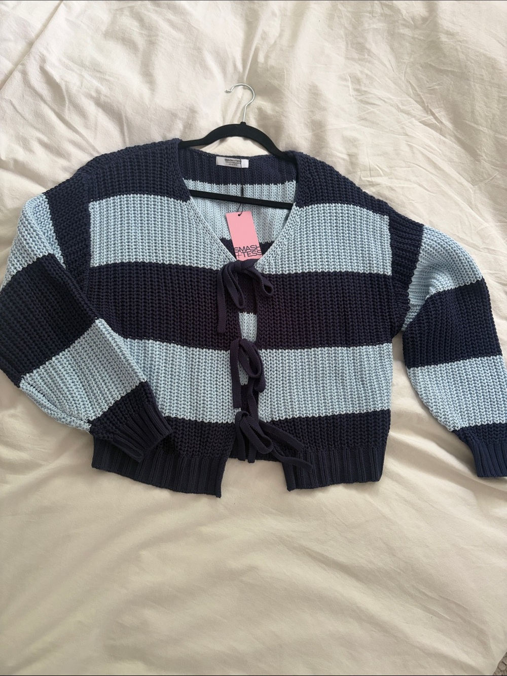 Smash + Tess BNWT Striped Tie-Front Cropped Sweater Cardigan - Navy & Light Blue